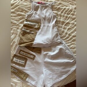 Trendy White and Tan Women's Cargo Shorts with matching top